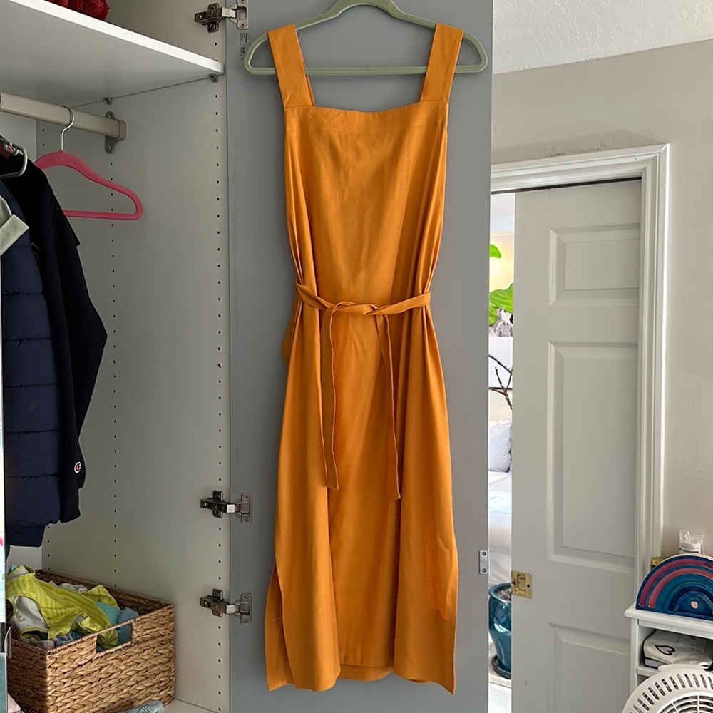 Cuyana Square Neck Linen Tie back Dress Sz Small